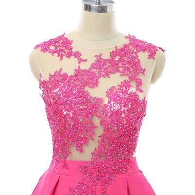 Hot Pink Lace Short Homecoming Dress