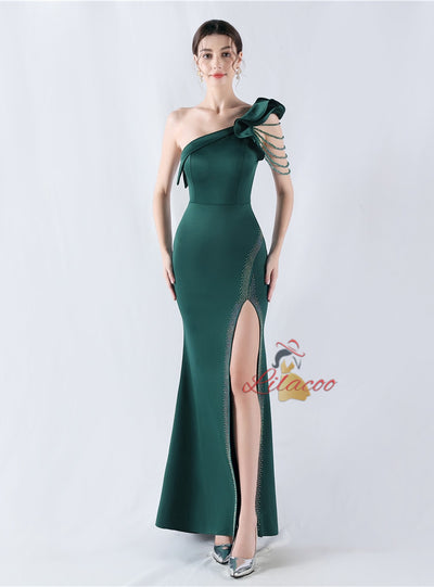 Mermaid One Shoulder Split Beading Prom Dress