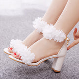 7 cm Round Head Flower High Heel Sandals