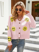 Long Sleeve Loose Smiley Knit Sweater
