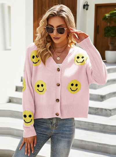 Long Sleeve Loose Smiley Knit Sweater