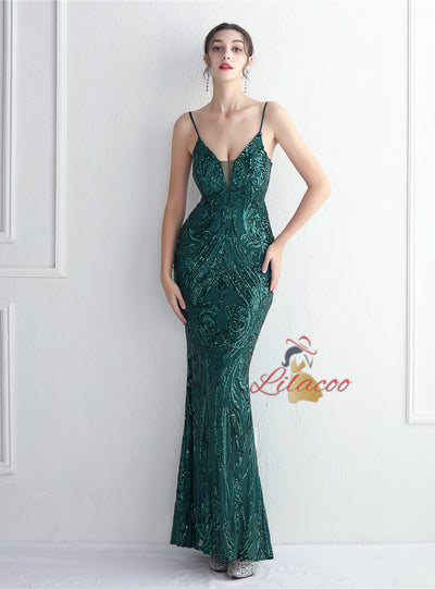 Sexy Spaghetti Straps Sequins Prom Dress