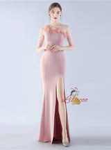 One Shoulder Mermaid Beading Split Prom Dress