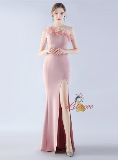 One Shoulder Mermaid Beading Split Prom Dress