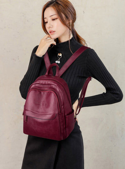 Large-capacity Travel Soft Leather Backpack