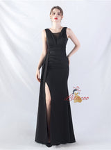 Sleeve Pleats Split Prom Dress