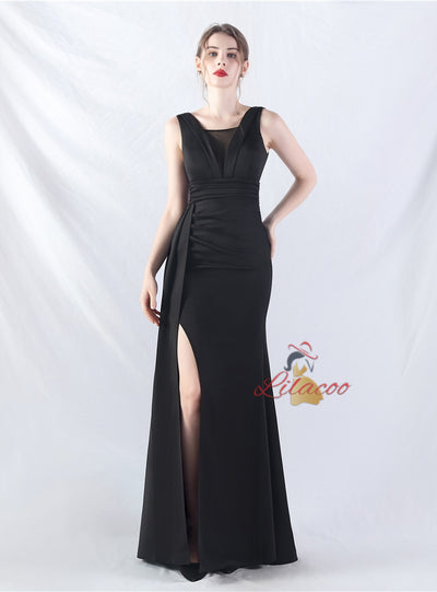 Sleeve Pleats Split Prom Dress