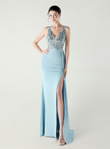 Mermaid V-neck Split Appliques Prom Dress