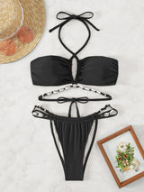 Sexy Tether Halter Pleated Beach Bikini