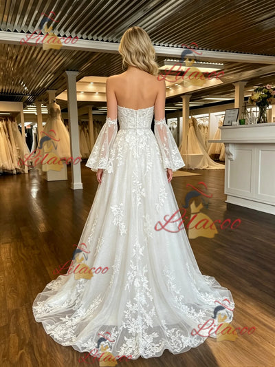 White Tulle Lace Appliques Short Sleeve Wedding Dress