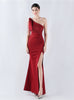 Mermaid One Shoulder Split Appliques Prom Dress