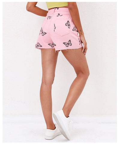 Loose High Waist Butterfly Shorts Jeans