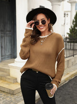 Stitching Striped Contrast Crewneck Sweater