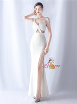 Sexy Straps Split Beading Prom Dress