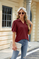 Solid Color Lapel Loose Short Sleeve T-shirt