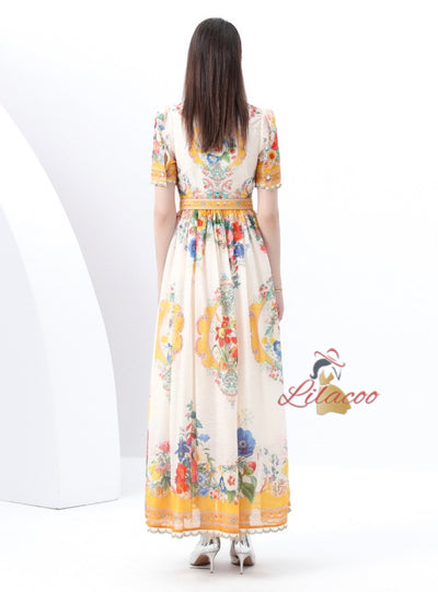 Short Sleeve Printed Short Sleeve Long Dress