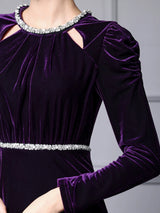 Purple Velvet Long Sleeve Mother of the Bride Dress