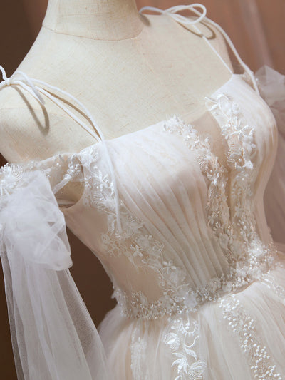 Ivory Tulle Appliques Pleats Homecoming Dress