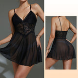 Sexy Mesh Perspective Lace Suspender Pajamas