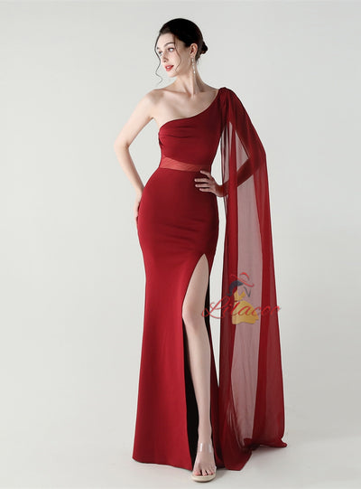 One Shoulder Mermaid Split Prom Dress