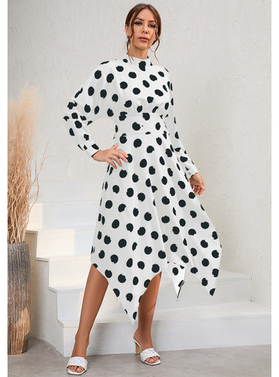 Casual Irregular Long-sleeved Polka-dot Dress