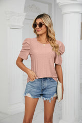 Solid Color Round Neck Pleated Loose T-shirt