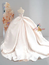 Ivory Satin Strapless Pleats Wedding Dress