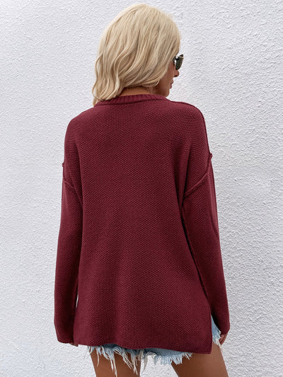 Solid Color Pullover V-neck Sweater