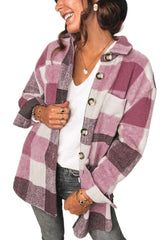 Button-breasted Pocket Plaid Shirt Jacket