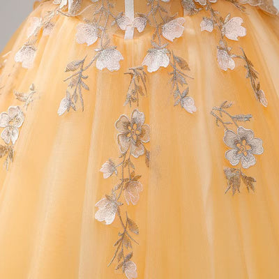 Orange Yellow Tulle Appliques Prom Dress