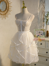 Tulle Spaghetti Straps Pearls Homecoming Dress