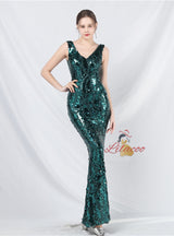 V-neck Mermaid Sequins Prom Dress