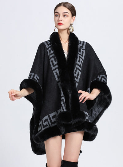 Jacquard Knitted Cardigan Loose Coat Shawl Cloak