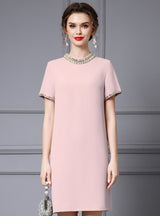 Blue Short Sleeve Crystal Mother Of The Bride Dress