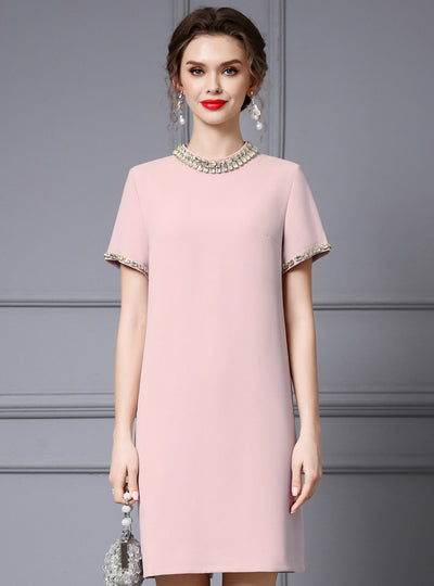 Blue Short Sleeve Crystal Mother Of The Bride Dress