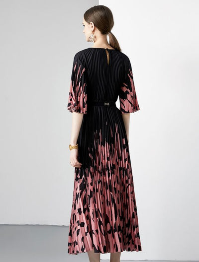 Pleated Printed Loose Leopard Dress
