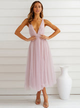 Sling Lace Up Back Gauze Short Dress