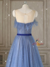 Blue Tulle Sequins Prom Dress