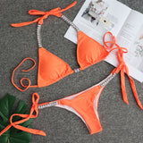 Solid Color Sexy Strap Rhinestone Swimsuit