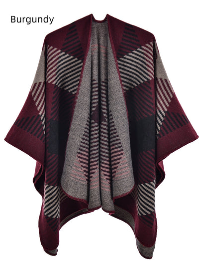 Geometric Square Split Warm Shawl Cloak