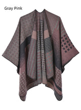Jacquard Split Thick Warm Cloak Shawl