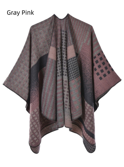 Jacquard Split Thick Warm Cloak Shawl