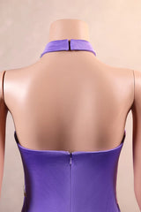 Purple Mermaid Halter Crystal Prom Dress