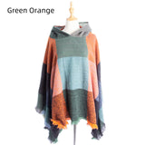 Plaid Pullover Cape Hooded Cape Shawl