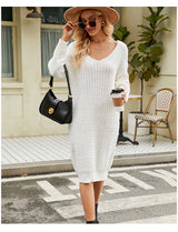 Loose Solid Color Knitted Sweater Dress