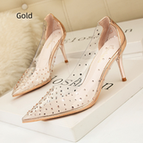 Pointed Rhinestone Transparent Stiletto Heels
