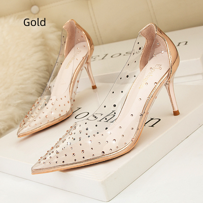 Pointed Rhinestone Transparent Stiletto Heels