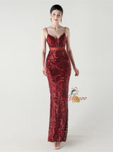 Mermaid Spaghetti Straps Sequins Beading Prom Dress