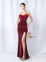 Mermaid Sequins Spaghetti Straps Backless Prom Dress