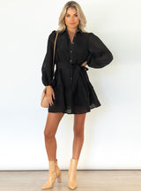 Leisure Lantern Sleeve Plaid See-through Dress